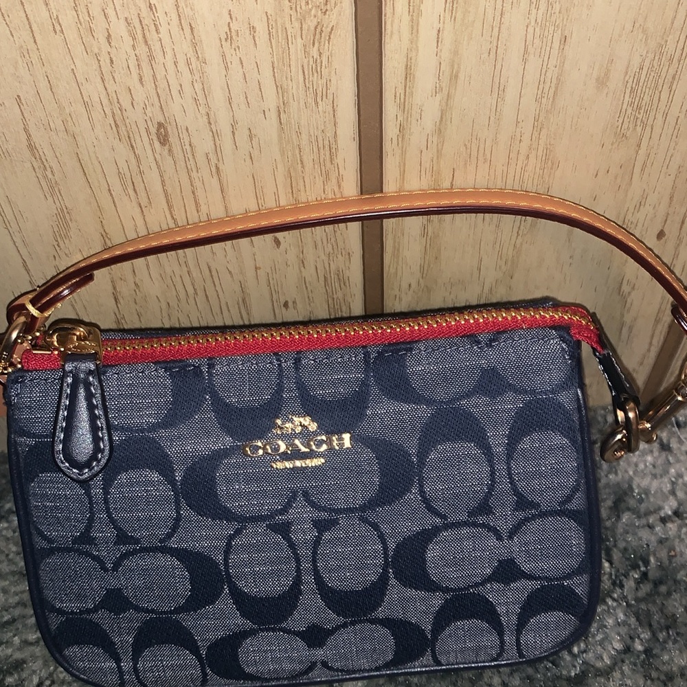 Coach Blue and Red Monogram Clutch